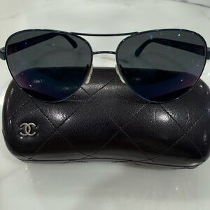 CHANEL Black/Blue Aviator Sunglasses